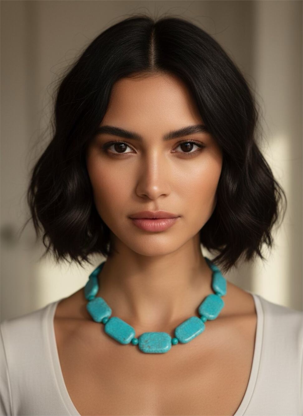 Dyed Howlite Turquoise Look 16” Statement Necklace With Beads spacers